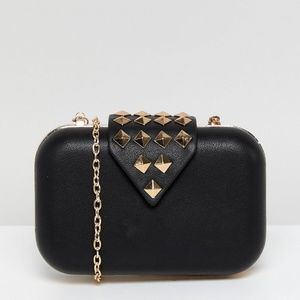 Small Black Clutch bag with gold stud hardwares